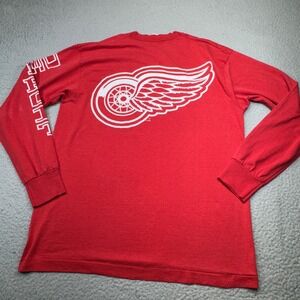 VINTAGE Detroit Red Wings Shirt Mens Large NHL Long Sleeve Winged Wheel Logo 90s
